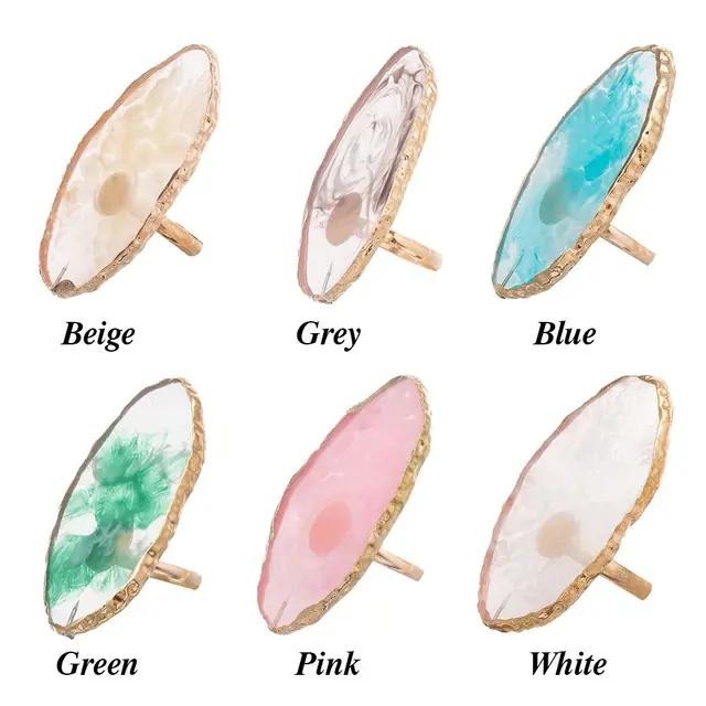 1Pcs Nail Art Palette Resin Stone Finger Ring Golden Rim Agate Resin Stone Nail Gel Tools Nail Art Plate Tips Showing Shelf