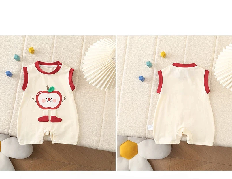 Summer New Sleeveless Jumpsuit Newborn Cartoon Summer Outfit Apple Print Baby Thin Clothing for Boys and Girls 3