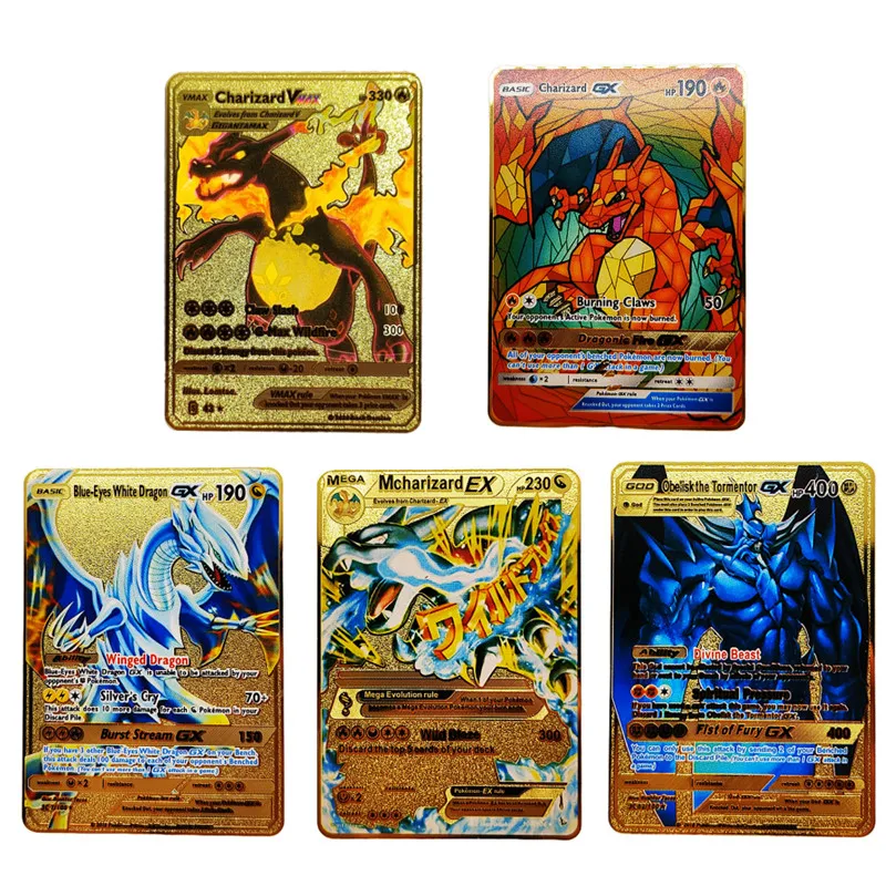 Pokemon Metal Cards Hard Iron Cards Metal Pokemon Shiny Letters Pikachu  Mewtwo Charizard Vmax Gold Card Game Collection Card - AliExpress