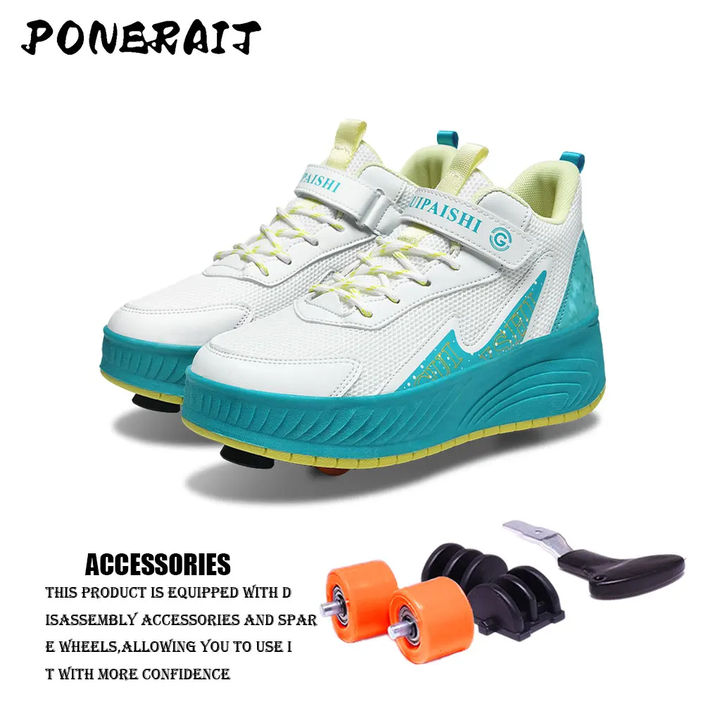 New Women's 2-Wheel Roller Skates Shoes Fashion Girls Sneakers With Wheels Dual-Purpose Roller Skating Casual Shoes Best Gift