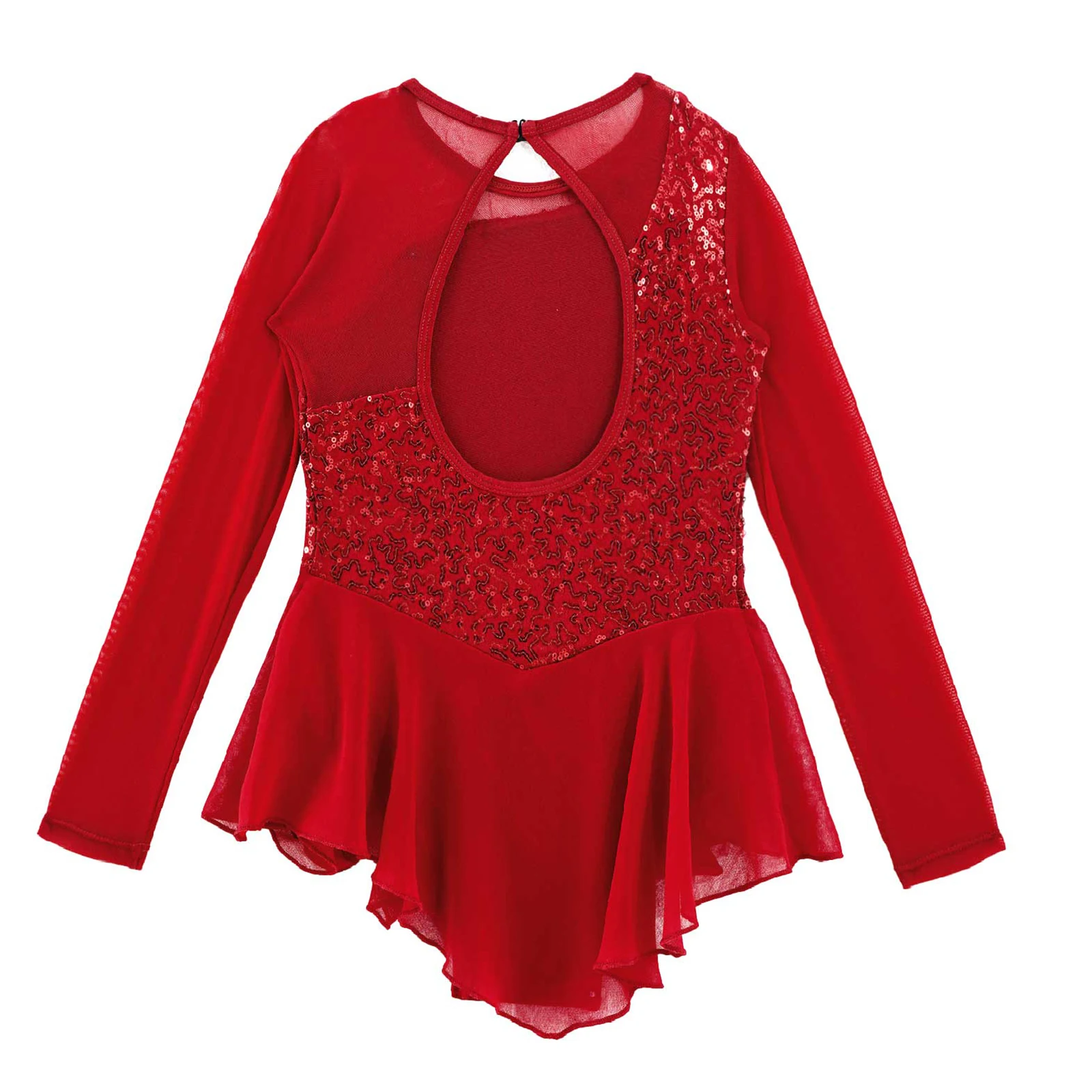 Kinder Mädchen Pailletten Gymnastic Eiskunstlauf Kleid Sheer Mesh Lange Ärmel Tüll Rock Trikots Kleid Leistung Kostüme – Detail 12