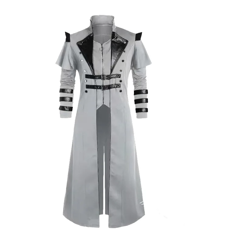 Jiumaocleu Trenchcoat voor heren, gotisch kostuum, capuchonjas, middeleeuwse mantel, Victoriaanse staartjas, steampunk, middeleeuws Halloween maskerade, retro kostuumjas, S-5XL, Zwart, L