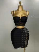 2025 New Arrival High Quality Women Sexy Bandage Tops Fashion Pencil Skirts Set Nightclub Party Celebrate Women's Set - Image 4