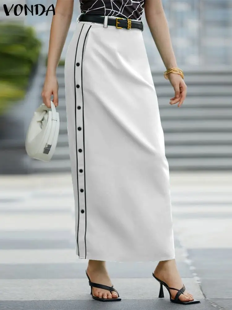 

Plus Size VONDA Elegant Women Maxi Skirts Fashion Casual Skirts Autumn High Waist Long Skirt Loose Bottons Streetwear Pantalon