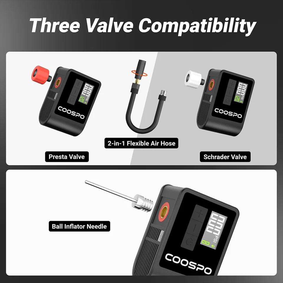 Gonfleur Electrique Pompe à Vélo électrique TOPUMP - Portable, Rechargeable USB-C, 120 PSI - Pour Valves Schrader Et Presta Compresseur à Air Portatif