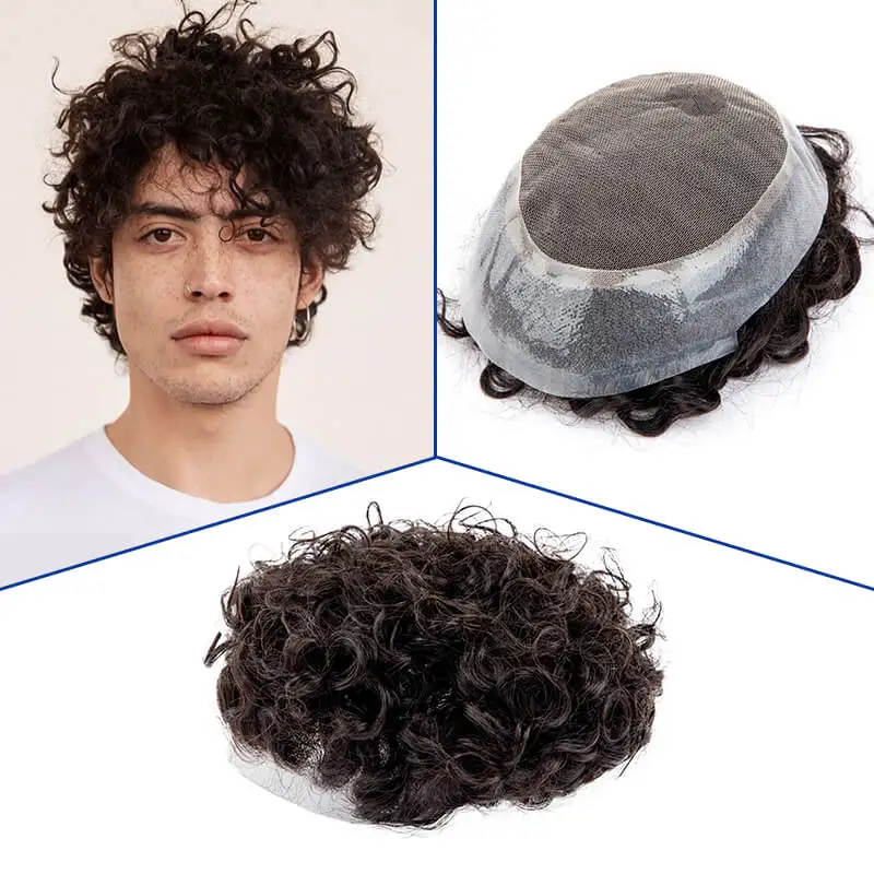 

Australia 25mm Curly Hairpiece Male Hair Prosthesis Men Toupee 100% Natural Human Hair Exhuast Systems Men Wig Free Shipping