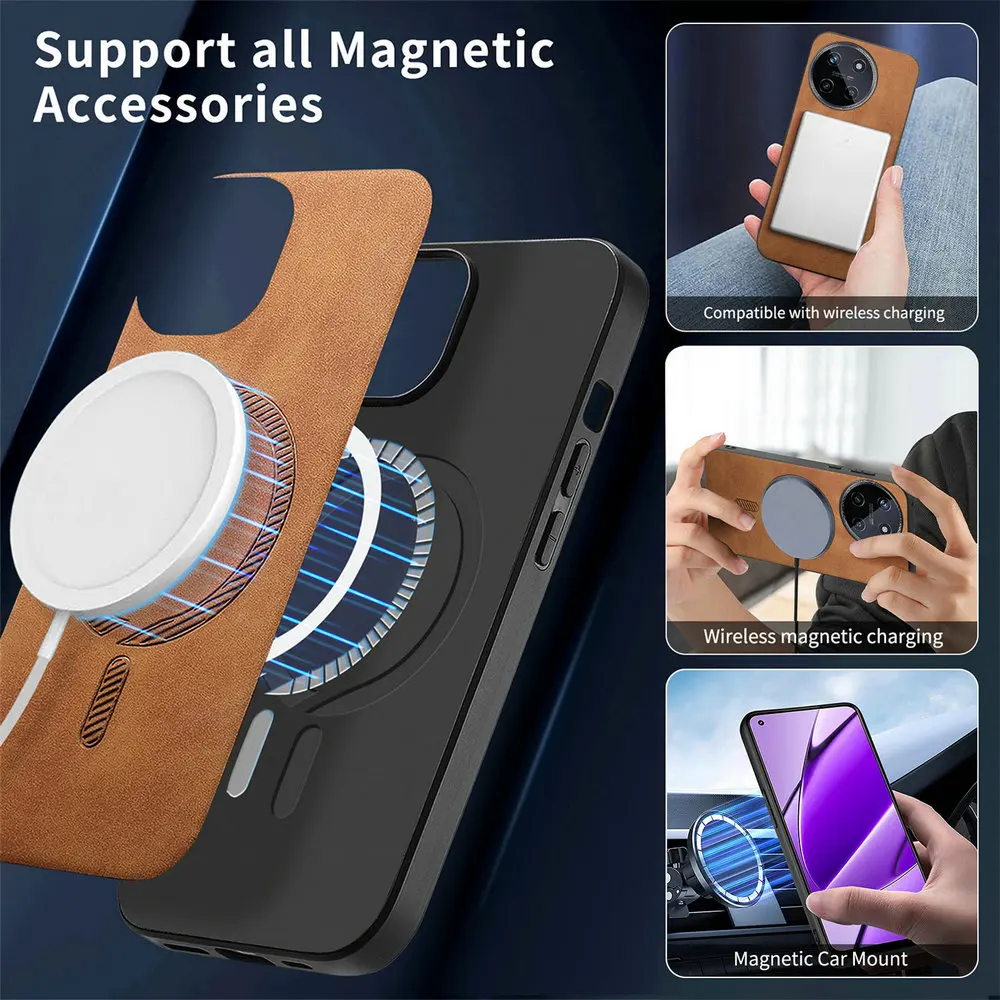Luxury Leather Magnetic Back Panel Case with Wireless Charging Capability