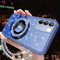 Custodia per telefono con supporto per bracciale in cristallo glitterato elegante, compatibile con MagSafe