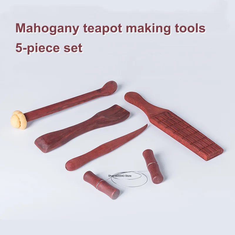 5pcs Set of Mahogany Making Teapot Tools Pottery Art Purple Clay Pot Handmade Tools Pottery Art DIY Pottery Pot Modeling Tools