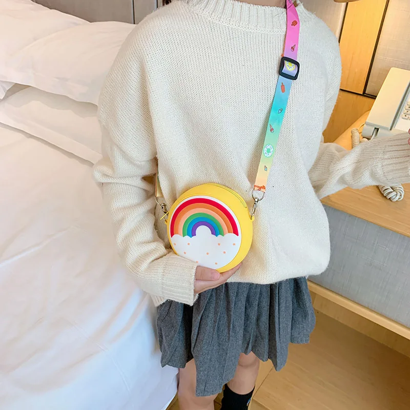 Hot Travel Rainbow Printed Pocket Package Round Donut Crossbody Bag for Child Girl Children Shoulder Bag Adjustable Strap Vacation crossbody bags