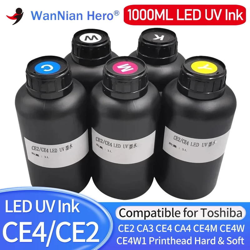 

1000 мл/бутылка светодиодные заправляемые УФ-чернила, совместимые с Toshiba CE2 CA3 CE4 CA4 CE4M CE4W CE4W1, печатающая головка для твердого и мягкого глянца лака