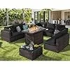 Furniture Sets Pieces with Fire Pit Table Patio Sectional Outdoor Furniture Sofa Chairs Set PE Rattan Wicker Couch Conversation 6