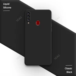 Sleek Square Liquid Silicone Back Cover - Simple Design Phone Case - Samsung A20s (Classic Black)