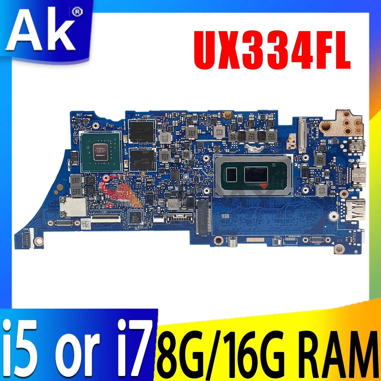 

UX334FL Laptop Motherboard For ASUS ZenBook UX463FL UX434FL UX434FAC Notebook Mainboard I5 I7 8th OR 10th Gen CPU 8GB 16GB RAM