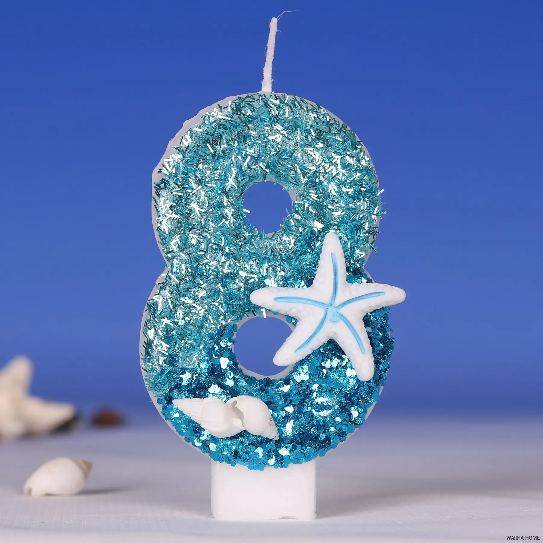 Blue Birthday Candles 0-9 Number Glitter Ocean Starfish Cake Candle Kids Girl Birthday Party Cake Topper Decoration Supplies Boy