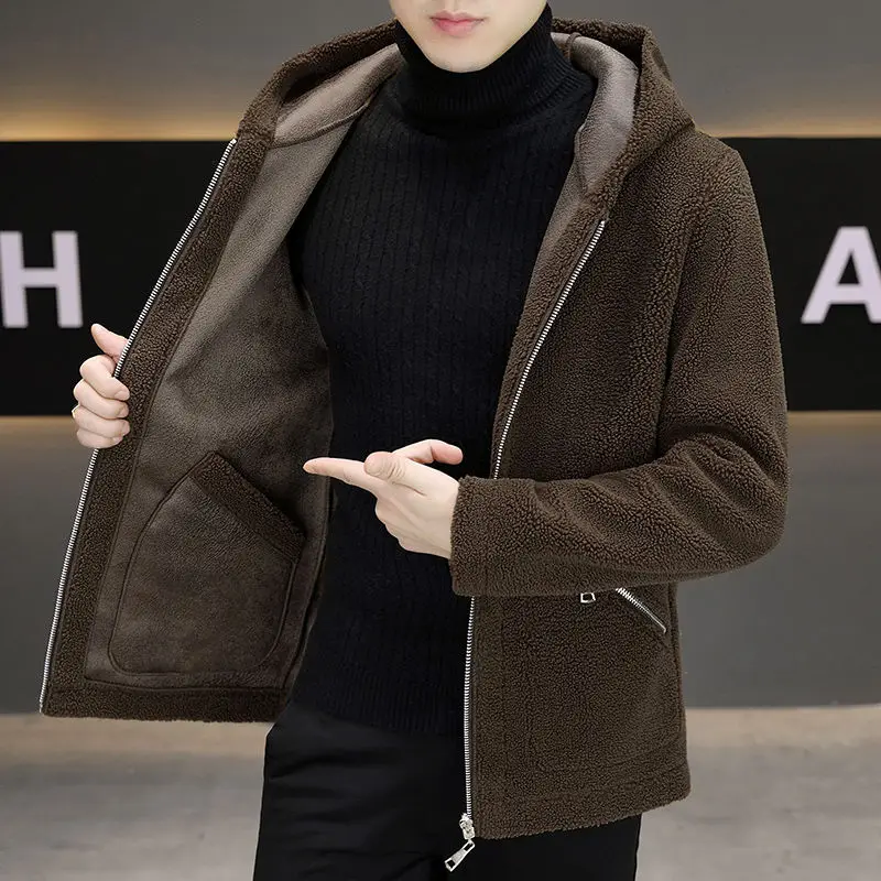 Winter New Men Fashion Two-Sided Wear Woolen Coat Male High-End Hooded Fur Integrated Jacket Casual Warm Large Size Outwear
