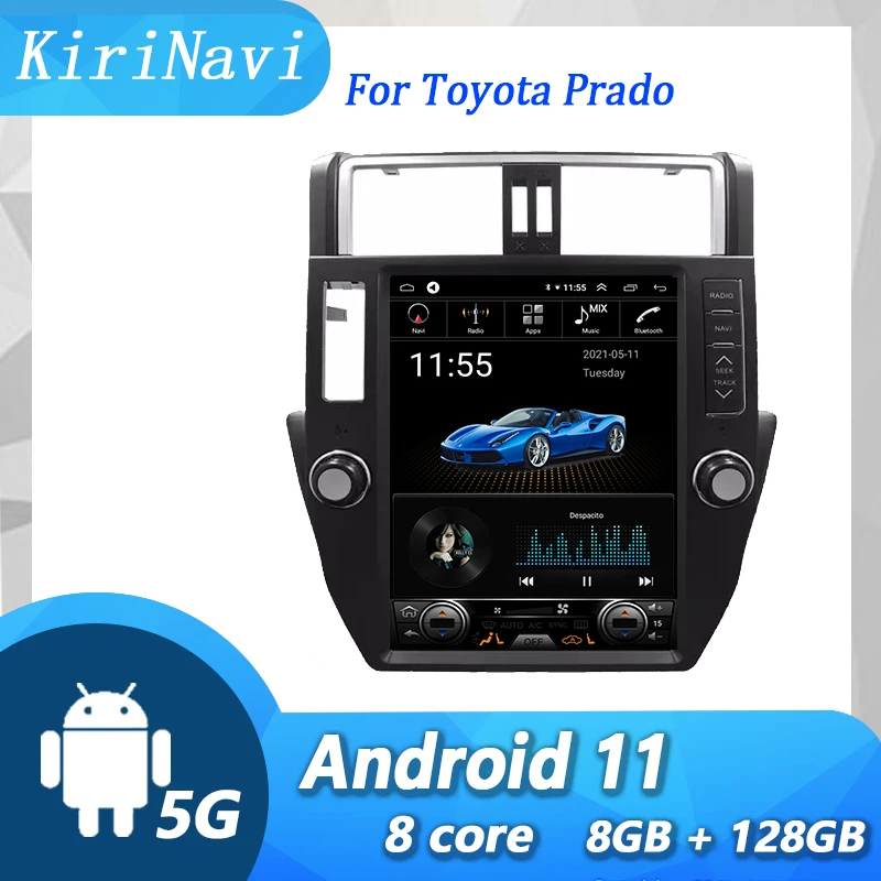 Вертикальный экран KiriNavi для Toyota Prado 2010-2017 Android 11 автомобильное радио Dvd