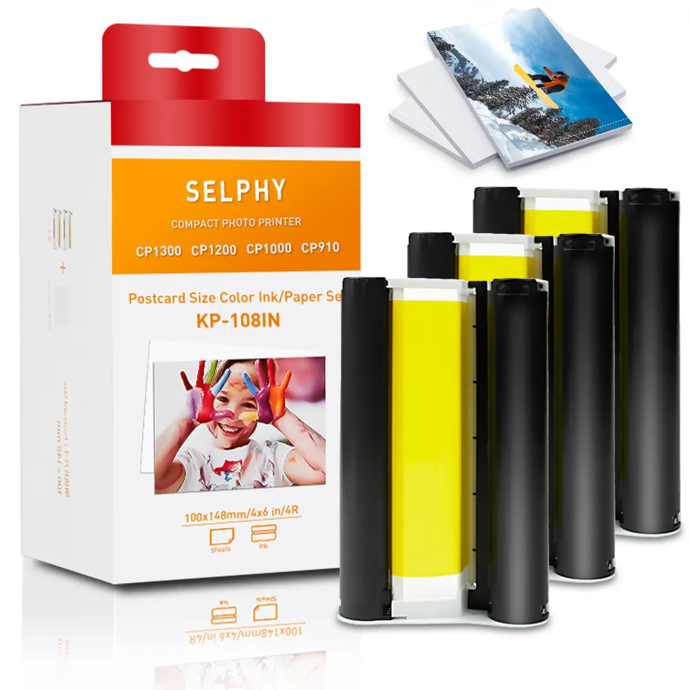 UniPlus for Canon Selphy Color Ink Paper Set Compact Photo Printer CP1200  CP1300 CP910 CP900 3pcs Ink Cartridge KP 108IN KP-36IN