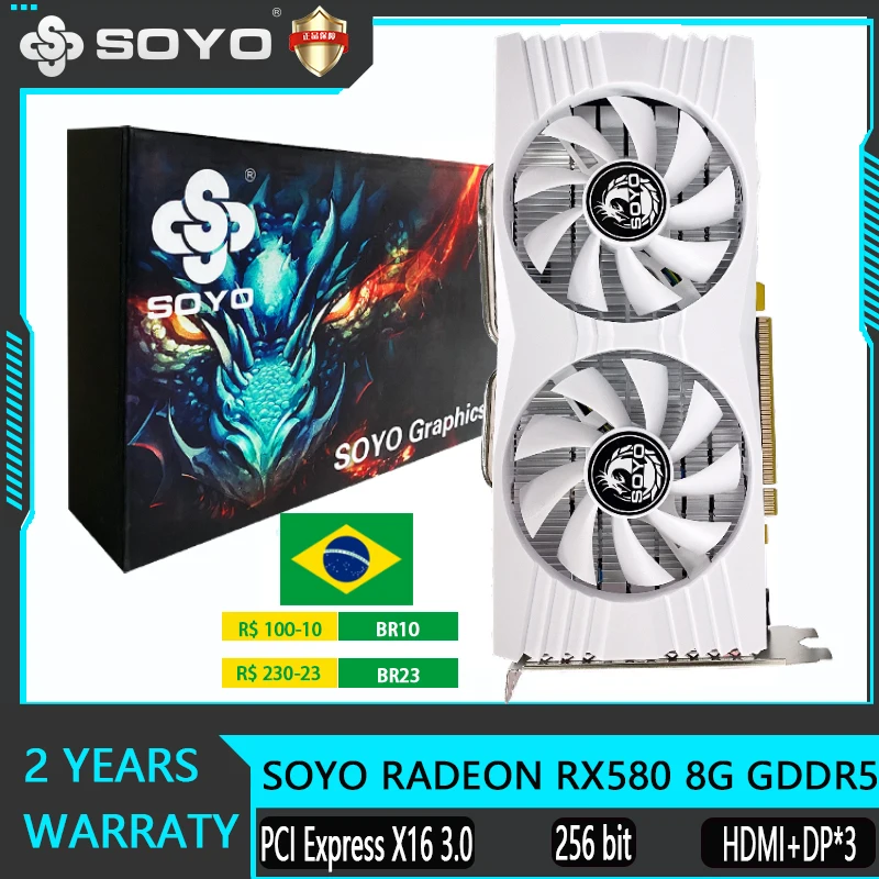 SOYO-White-AMD-RX580-8GB-Video-Card-Gaming-GDDR5-256Bit-PCI-Express-3-0 ...