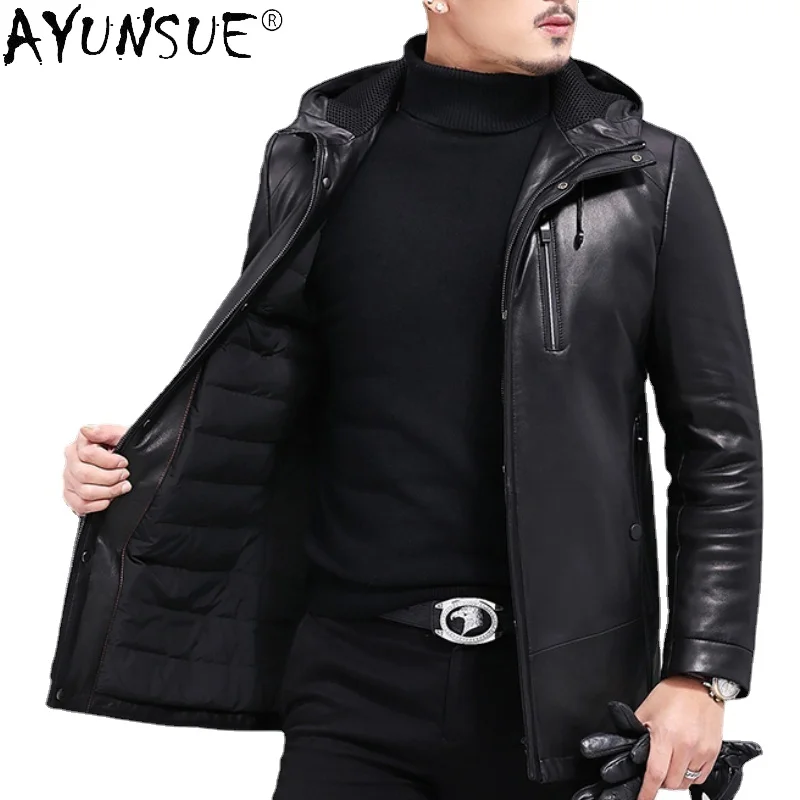 

AYUNSUE Winter Genuine Leather Jacket Men Clothing Sheepskin Business Casual Coats Thicken Warm Male Leather Jacket Chaquetas Lq