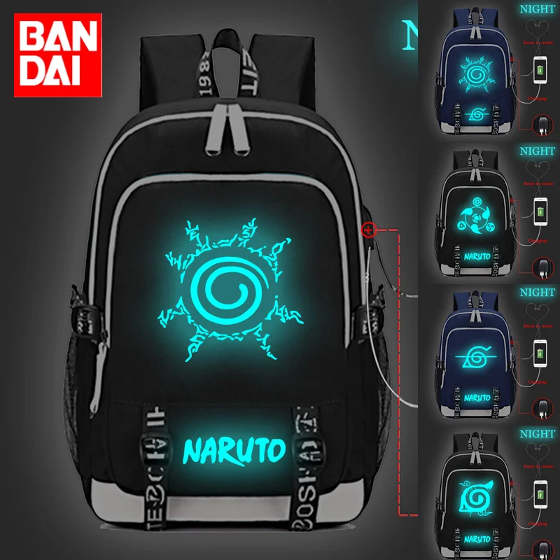 

Bandai Anime Naruto Peripheral Luminous USB Charging Backpack Campus Student School Bag Travel Bag Children Zipper Bag