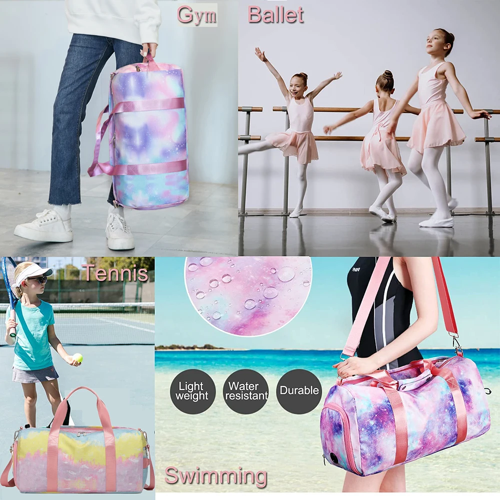 2023 New Kids Duffle Sports Bag For Girls Teens Gymnastics Gym Bag Dance Bag Shoe Compartment Wet Pocket Weekender Overnight 3