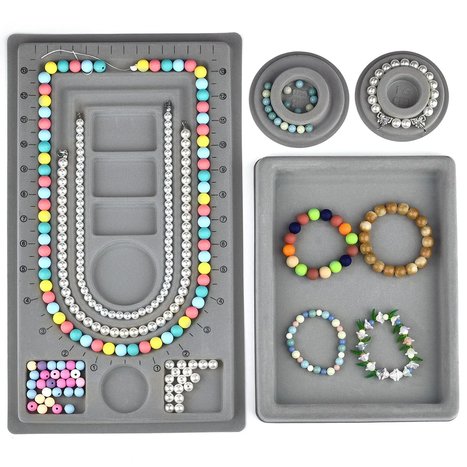 Flocked Bead Board String Beading Jewelry Design Organiser Tray DIY Craft  Gray