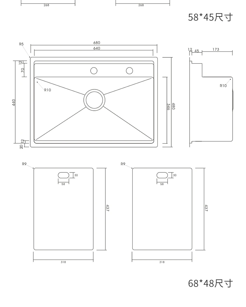304 Stainless Steel Stylish Hidden Single Sink for Kitchen Cabinet and Countertop Double Covers 6