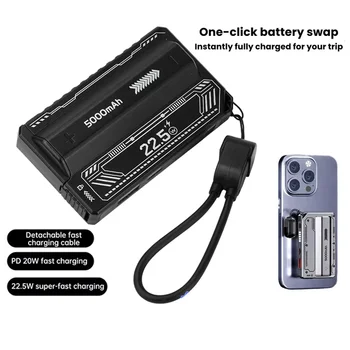 Nuovo Power Bank Portatile a Ricarica Rapida con Batteria al Litio Rimovibile 22.5W Super Power Bank 5000 con Cavo Incluso
