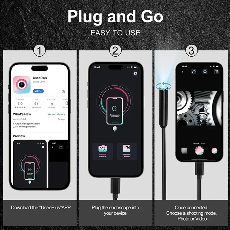360° Type-C Articulating 4K UHD Endoscope Camera Borescope Car Inspection Industrial Endoscope For IOS Android Auto Repair 6