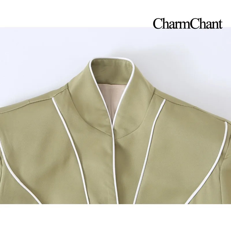 CHARMCHANT Blazer Femme à Col Montant, Coupe Ajustée, Motif Géométrique et Passepoil Contrastant, Idéal pour le Bureau, les Soirées et l'Automne 2026