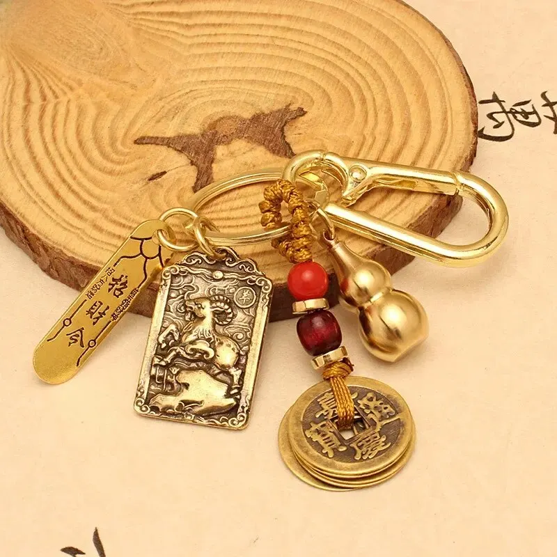 Wu God of Wealth Zhao Gongming-Zodiac Sheep + yellow rope five Emperor money + gourd + fortune order + alloy buckle