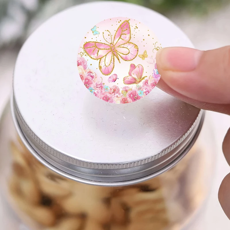 500 Stück lila Schmetterlings-Blumen-Siegelaufkleber, Dekorationen für Geburtstagsfeiern, Geschenke, Taschen, Boxen, Etiketten, Schreibwarenaufkleber – Detail 5