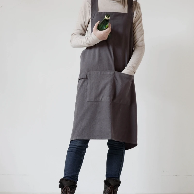 일본 면화 앞치마 남성용 야외 정원 앞치마 가정용 주방 여성용 Pinafore 원예 유니폼 그림 작업복 Y0524