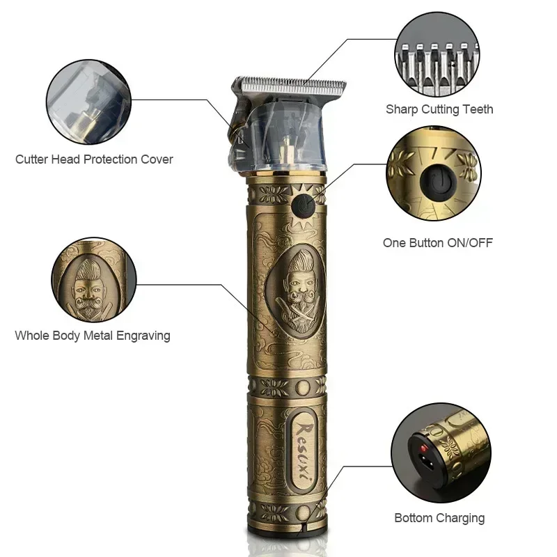 RESUXI Hair Cutting Machine JM-700A700AL 740 Stainless Steel T Blade Beard Men Shaver Rechargeable Baldheaded Best Hair Trimmer 4
