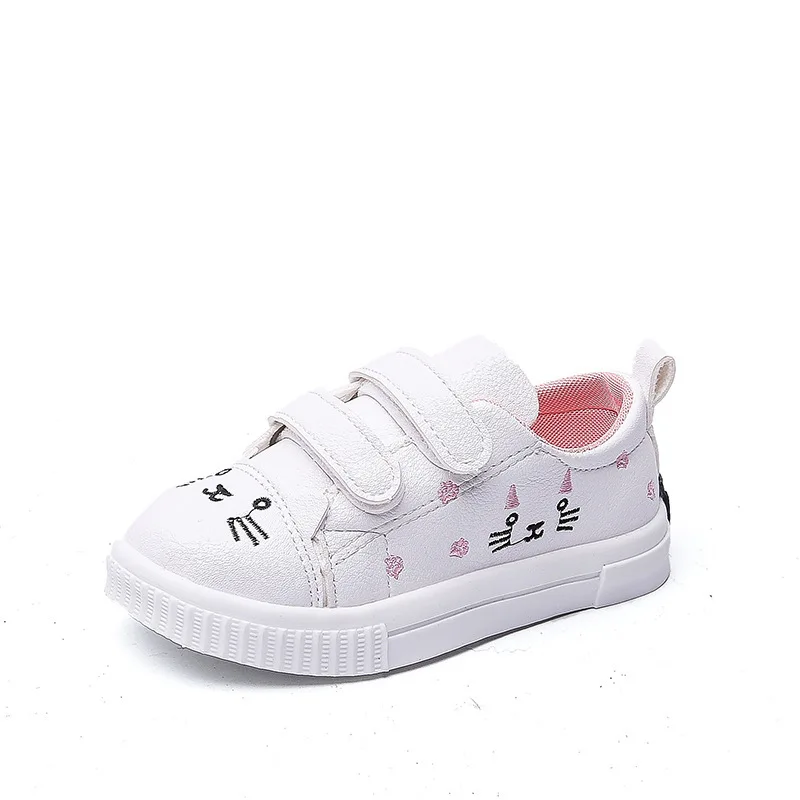 Fashion Girls Casual Shoes For Toddlers Kids Children's Anti-slid Sports Shoes Cute Cartoon Cat White Skate Sneakers girl shoes for children aged 0 to 5 years cartoon rabbit sports thick warm mittens waterproof cute winter outdoor ski glove non slip