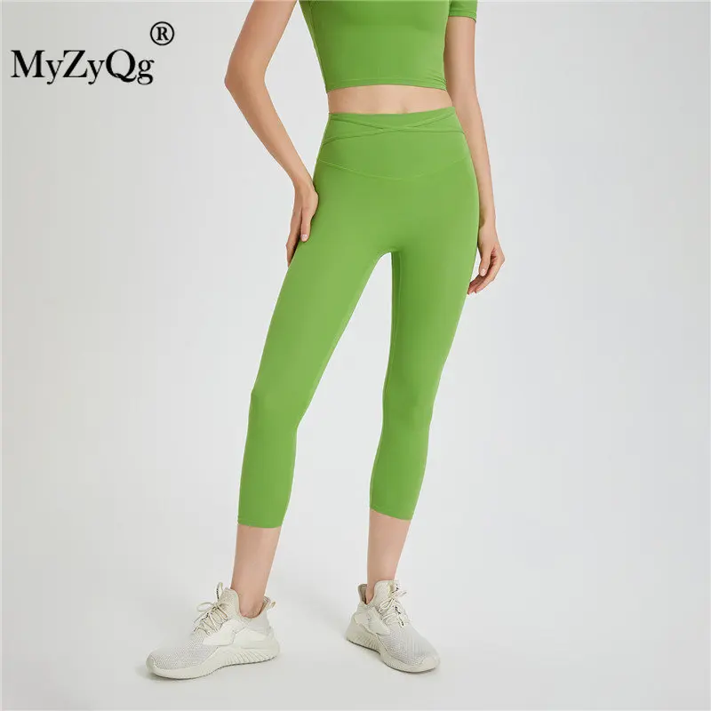 MyZyQg Women One-piece Waist-skimming Yoga Leggings Without Awkward Lines  Running Sports Quick Dry Fitness Seven-point Pants - AliExpress