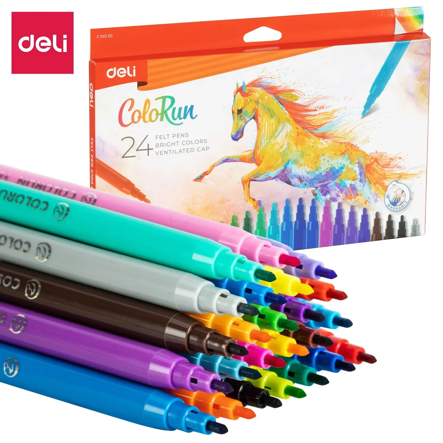 Deli 24 Colors Watercolor Pen Good Felt Pen Drawing Children DIY Marker For School Stationery Supplies Students Painting