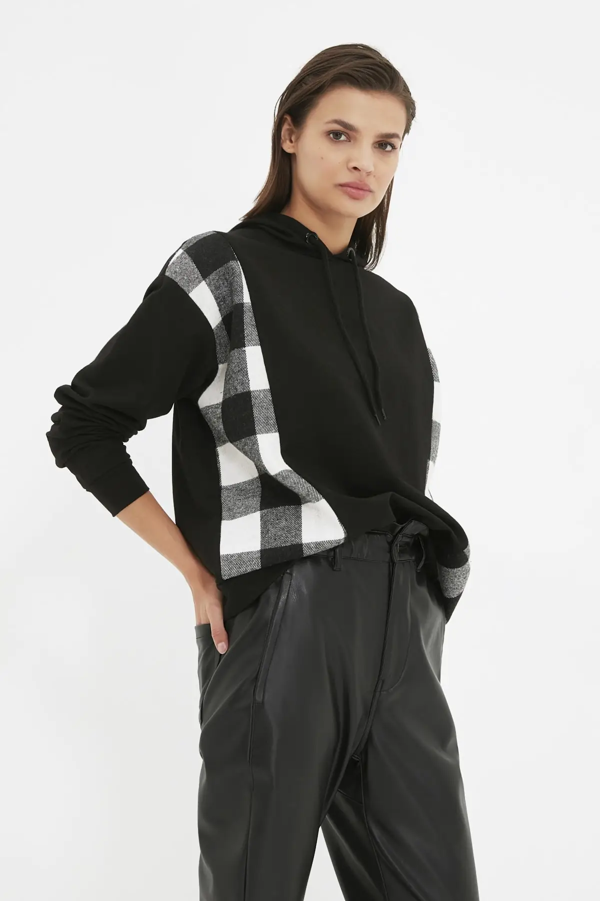 Trendyol Loose Plaid Detaylı Knitted Sweatshirt TWOAW22SW1781 | Женская одежда