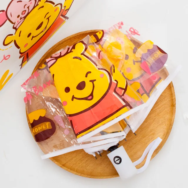 Disney Rajzfilm Automatikus Összecsukása Három Összecsukható Esernyő Anime Figurák Winnie The Pooh Átlátszó Lányok Ajándékok