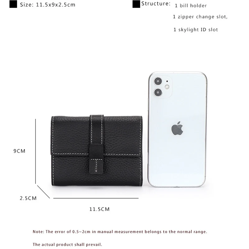 Women's Wallet Genuine Leather Brand Colorblock Bi-Fold Small Wallet Multifunctional Compact Card Holder Coin Purse Short Purse