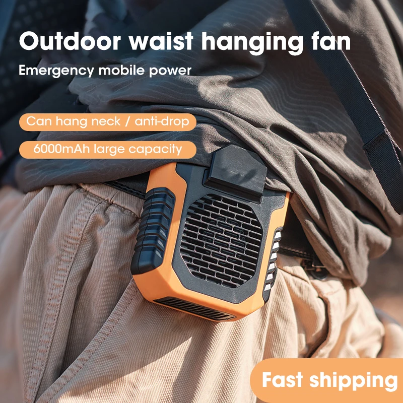 

6000mA Portable Waist Fan Rechargeable Hanging Neck Fan Air Conditioning Cooling for Outdoor Sports Electric Exhaust Fan
