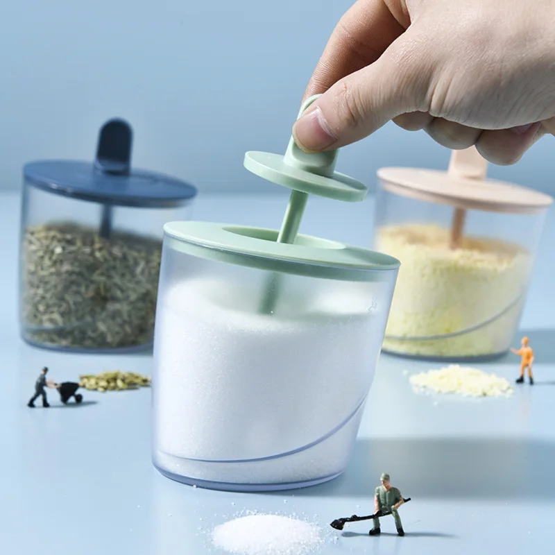 Plastic Seasoning Box Condiment Canister Kitchen Spice Rack Container with Lid Spoon Spice Sugar Bowl for Kitchen Storage Box
