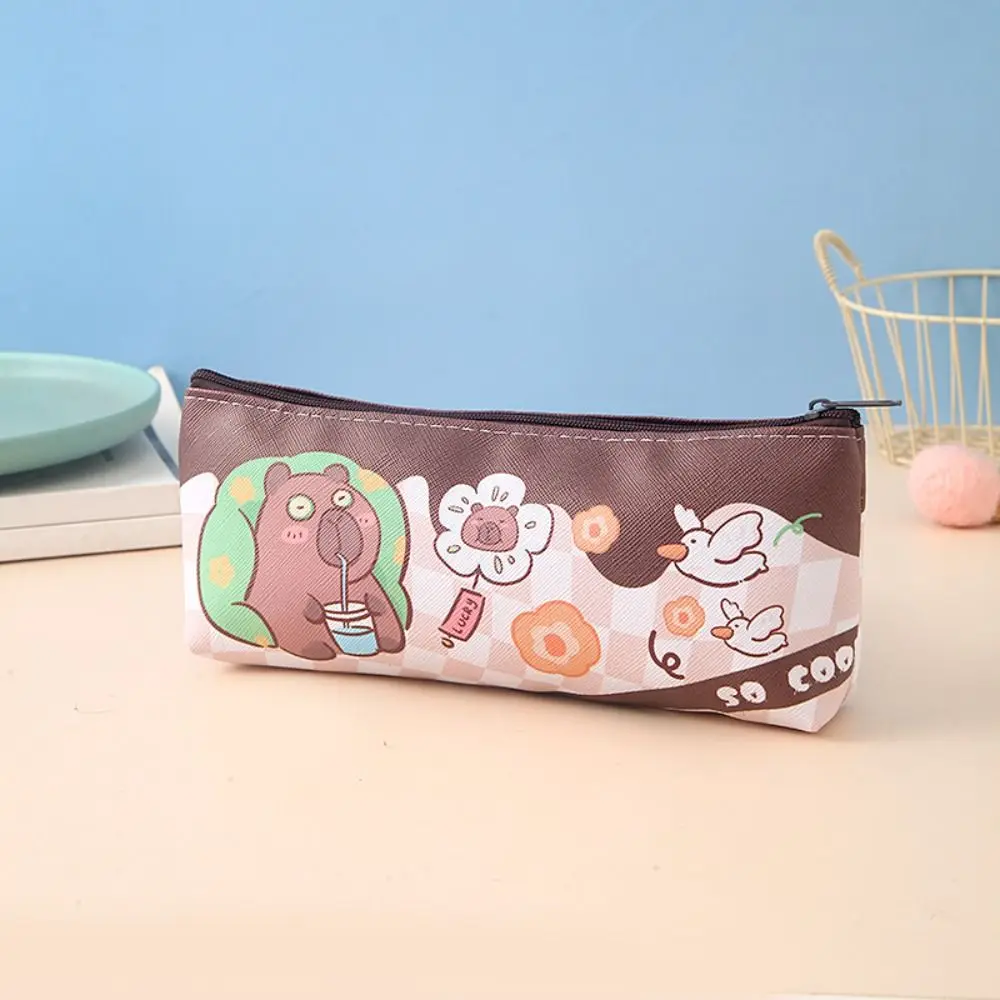 

Stripe Capybara Coin Purse PU Leather Storage Bag Cartoon Makeup Lipstick Bag Large Capacity Money Bag Small Square Handbag