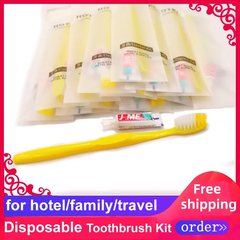 Free Shipping Hotel Supplies Travel Trip Dental Kit Disposable Toothbrush Toothpaste Sets Wholesale Independent Packing