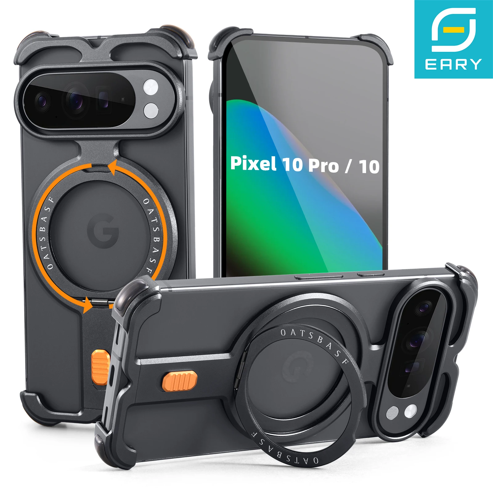 Eary Shockproof Phone Case with 360° Rotating Stand & Magnetic Minimalist Design