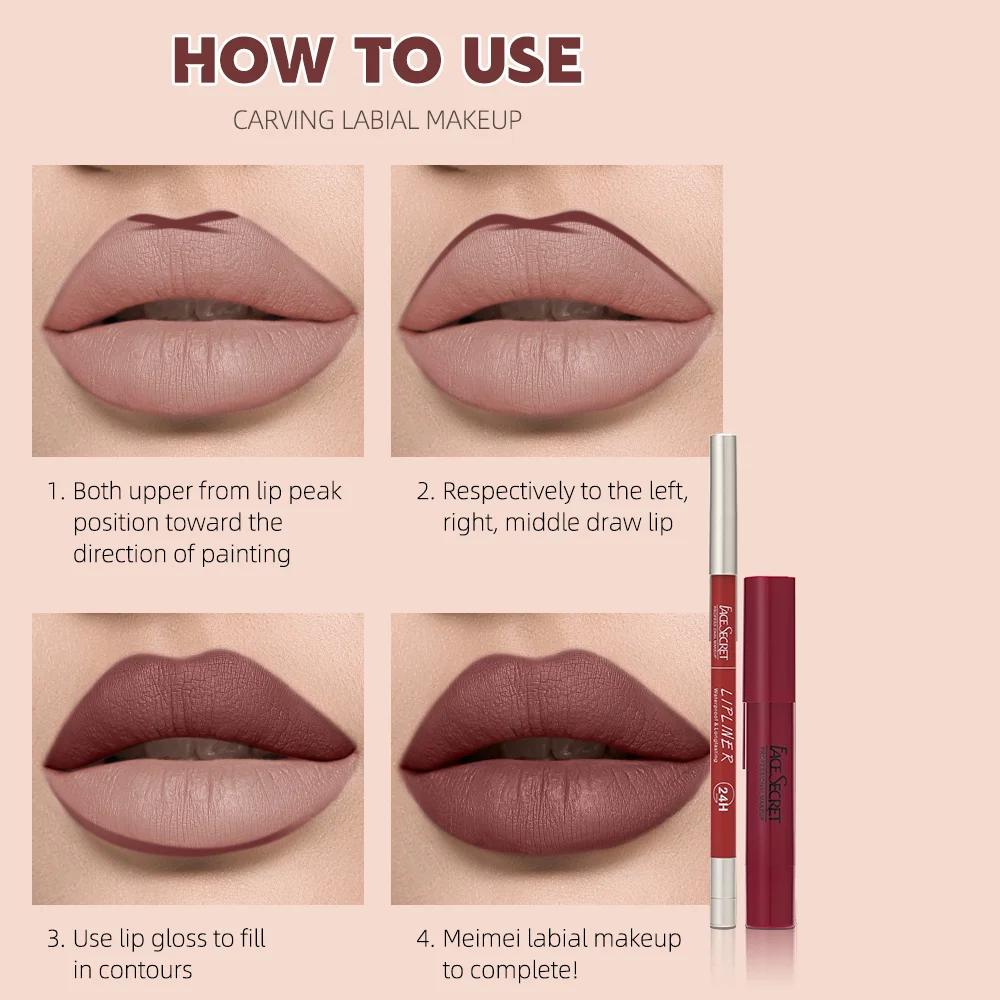 Matte Lipstick+Lip Liner Set,Long Lasting Waterproof Nude Soft Matte Color Rendering With a Built-in Pencil Sharpener 2