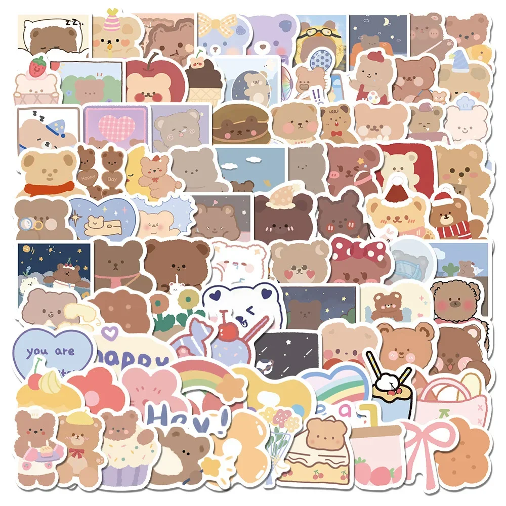 

102pcs Cartoon Korean Teddy Bear Graffiti Stickers Decorating Luggage Motorcycles Laptops Waterproof Stickers