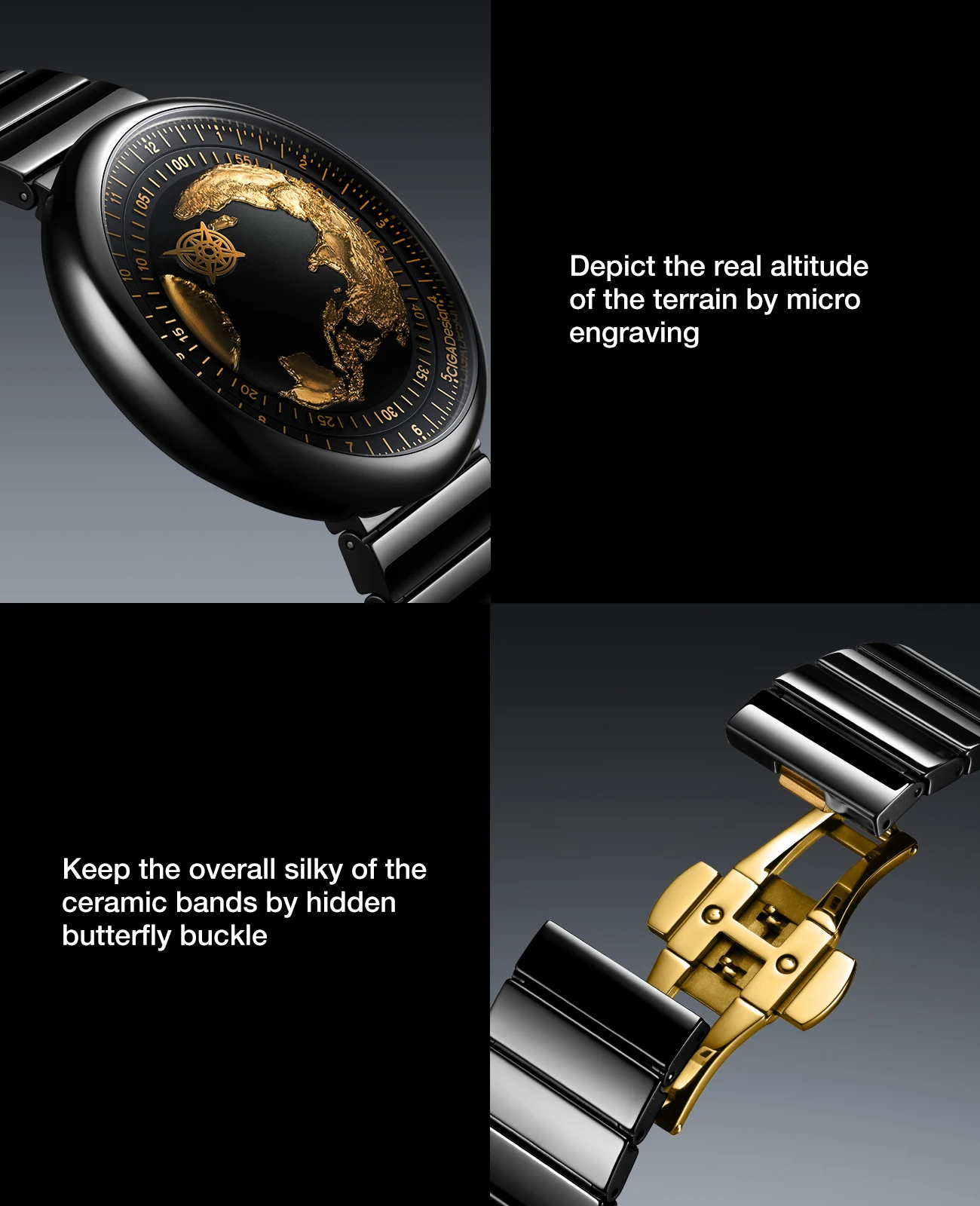 CIGA Design Luxury Watches for Men Automatic Movement 2024 U Series Blue Planet Gilding Version Ceramic Mechanical Wristwatches 5