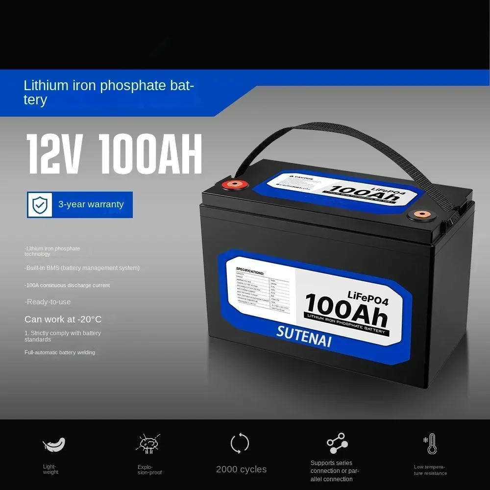 

12V 100Ah Lithium Iron Phosphate Battery LiFePO4 Built-in BMS LiFePO4 Battery for Solar Power System RV House Trolling Motor